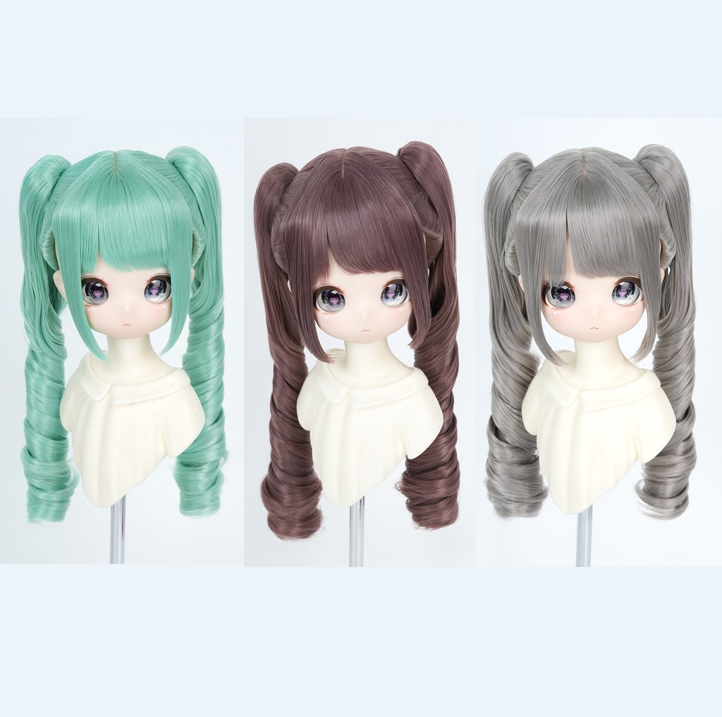 1/3　ツインカール　ドール用ウィッグ　耐熱　【頭囲22-24cm】　1/3ドール用ウィッグ