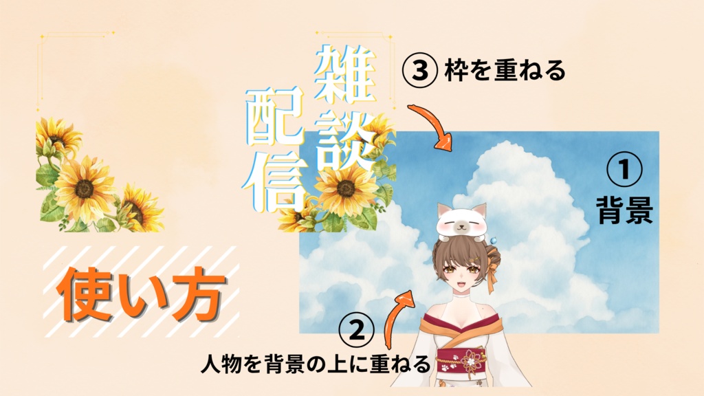 【夏素材】ひまわりと入道雲の雑談配信用サムネイル素材