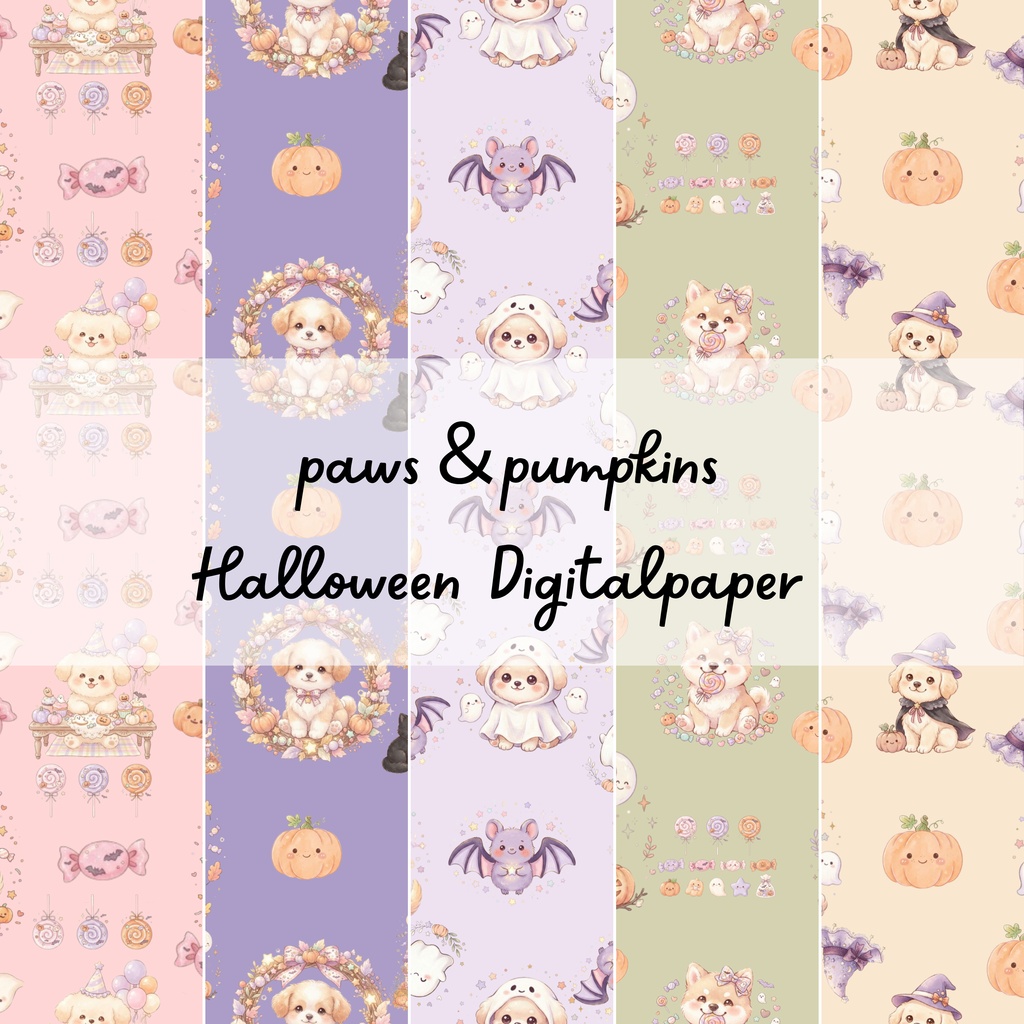 かわいいわんちゃんのハロウィンシームレスパターン｜デジタル素材