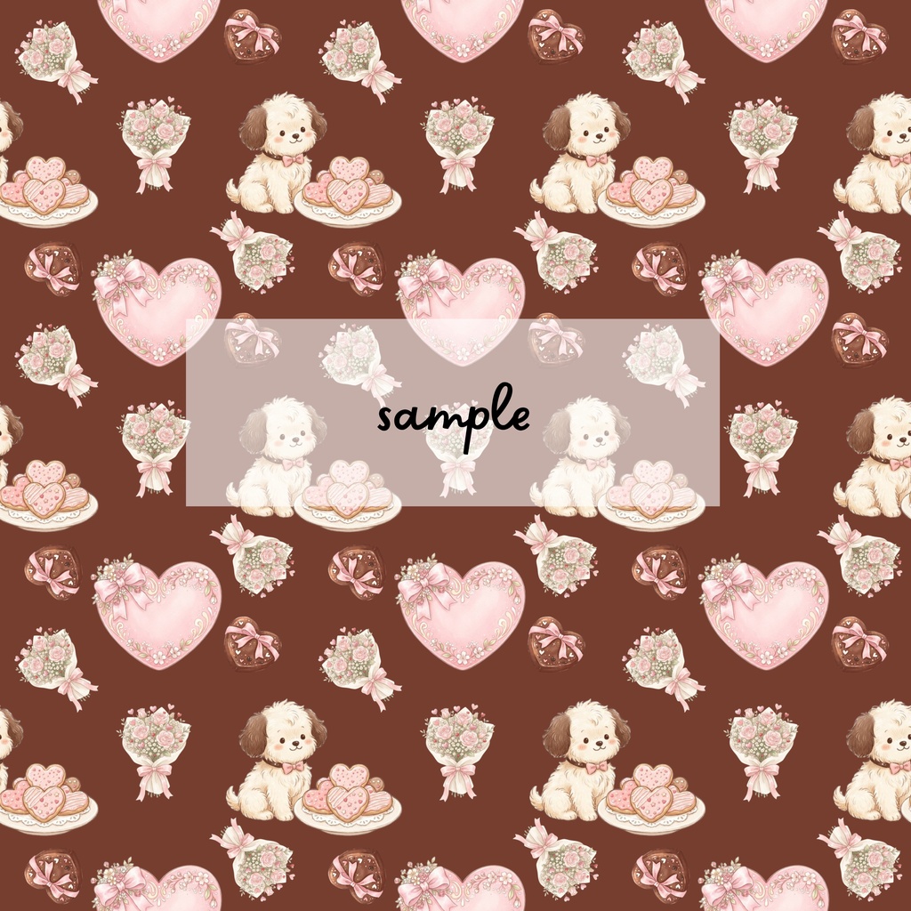 【犬×バレンタイン】かわいいわんちゃんのバレンタインシームレスパターン|デジタル
