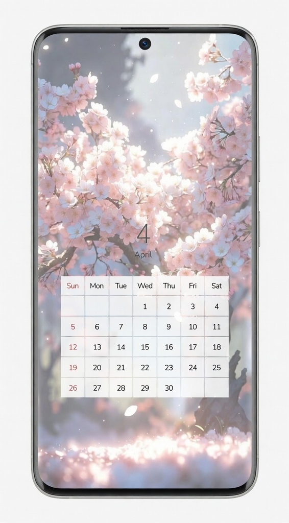 April Cherry Blossom Phone Wallpaper Calendar | 1080x1920