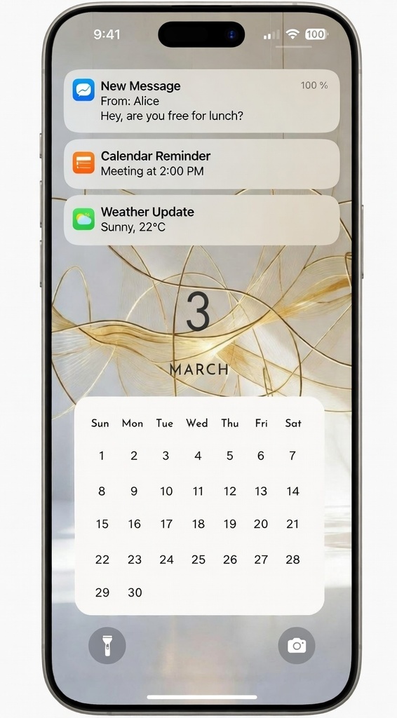 Gold Minimal Calendar – March Edition