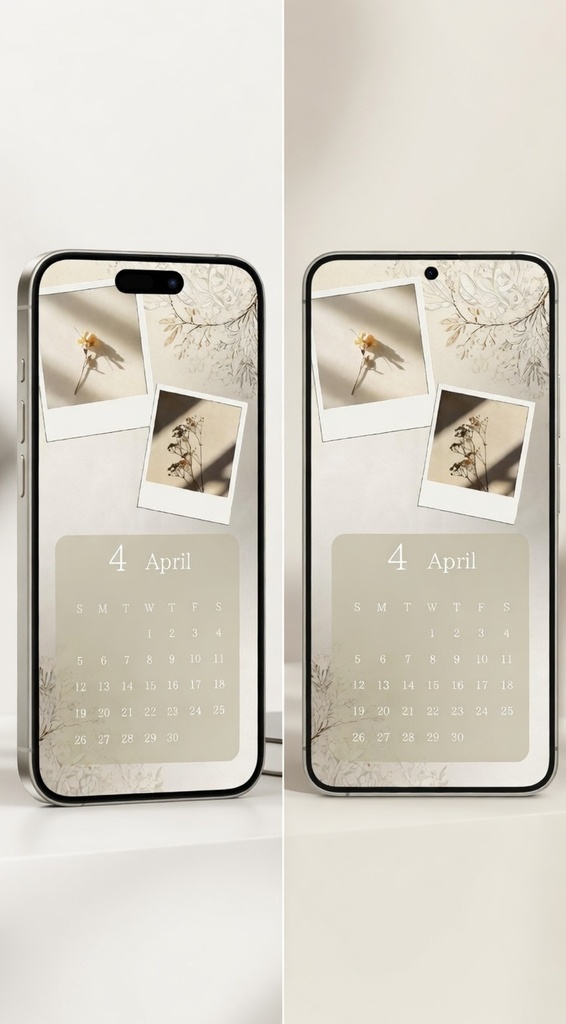 April Calendar Phone Wallpaper | Neutral Beige Aesthetic | Minimal Polaroid Style