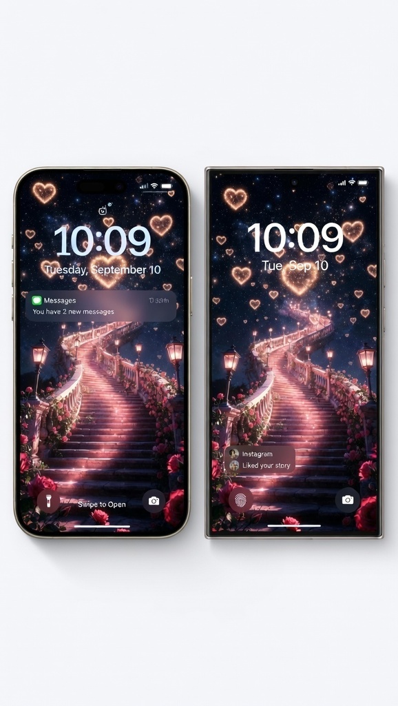 Magical Heart Fantasy Phone Wallpaper – Romantic Night Sky Aesthetic