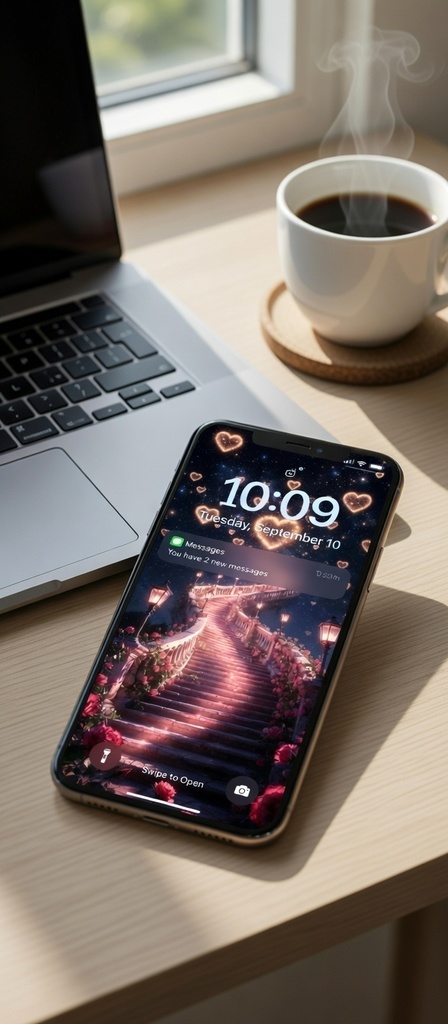 Magical Heart Fantasy Phone Wallpaper – Romantic Night Sky Aesthetic