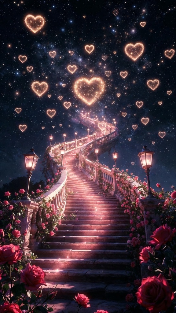 Magical Heart Fantasy Phone Wallpaper – Romantic Night Sky Aesthetic