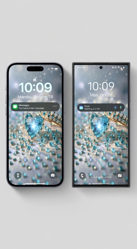 Crystal Heart & Golden Crown - Magical Smartphone Wallpaper Set