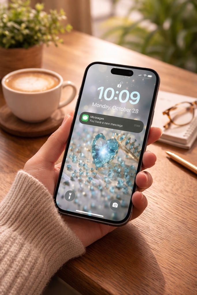 Crystal Heart & Golden Crown - Magical Smartphone Wallpaper Set