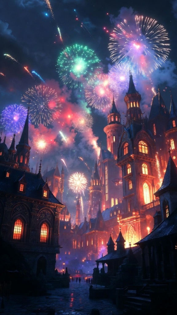 Fantasy Fireworks Castle Phone Wallpaper | Magical Night Lock Screen | 4K Included