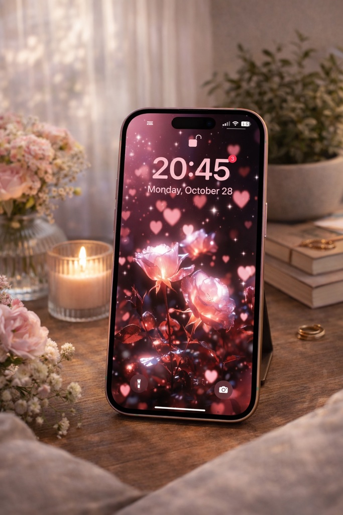 Red Rose & Heart Aesthetic Wallpaper | Romantic Dark Phone Background