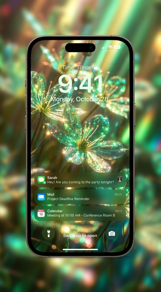 Glowing Green Fantasy Flower Wallpaper | Sparkling Aesthetic Phone Background