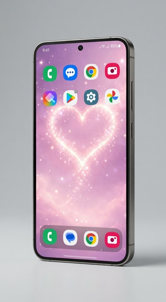 Sparkling Heart Galaxy Wallpaper | Pink Dreamy Phone Wallpaper | Digital Download