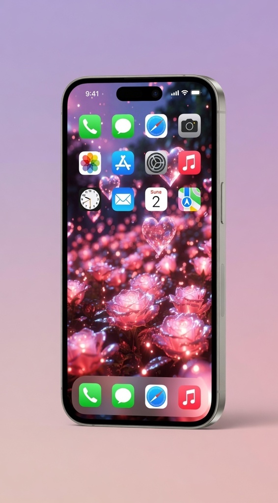 Dreamy Heart & Rose Wallpaper – Romantic Pink Glow | Phone Wallpaper