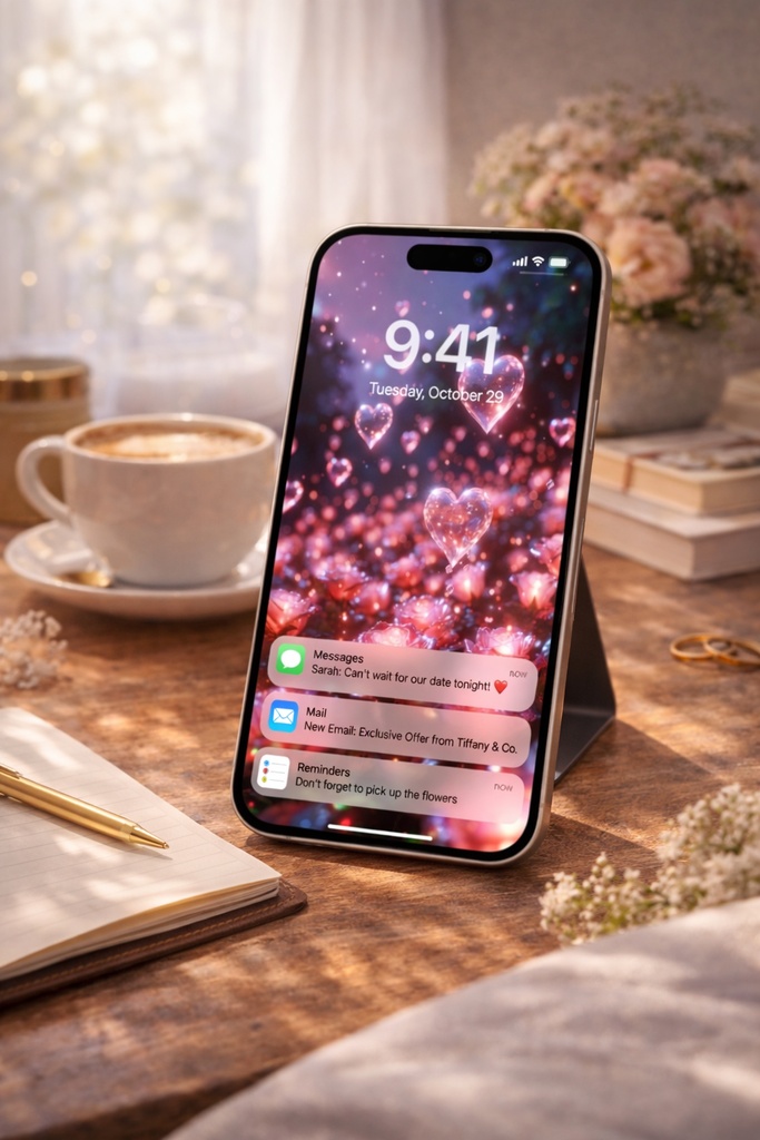 Dreamy Heart & Rose Wallpaper – Romantic Pink Glow | Phone Wallpaper