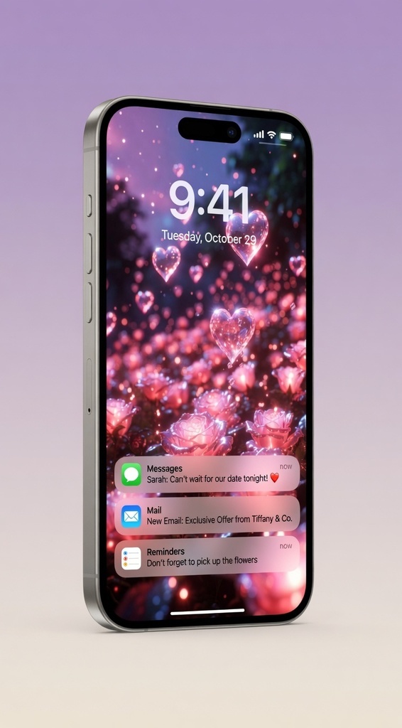 Dreamy Heart & Rose Wallpaper – Romantic Pink Glow | Phone Wallpaper