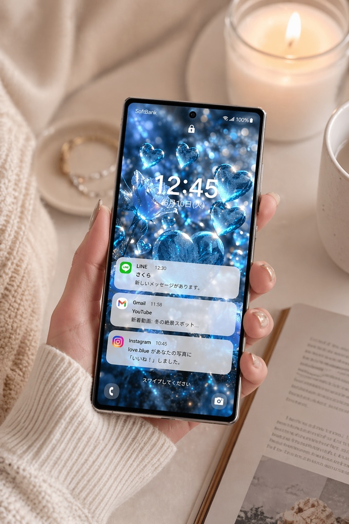 【みぃ|幻想壁紙】Fantasy Blue Hearts & Roses Wallpaper | iPhone & Android | Aesthetic HD Phone Wallpaper