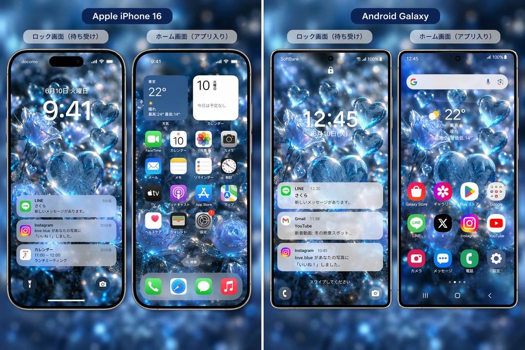 【みぃ｜幻想壁紙】Fantasy Blue Hearts & Roses Wallpaper | iPhone & Android | Aesthetic HD Phone Wallpaper