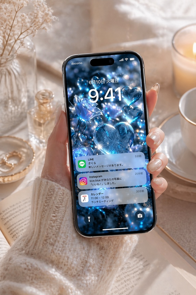 【みぃ|幻想壁紙】Fantasy Blue Hearts & Roses Wallpaper | iPhone & Android | Aesthetic HD Phone Wallpaper