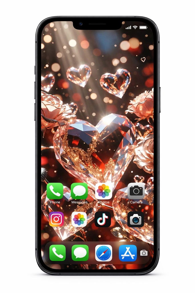 Glowing Heart Jewel Wallpaper | Fantasy Rose Aesthetic (Mobile)