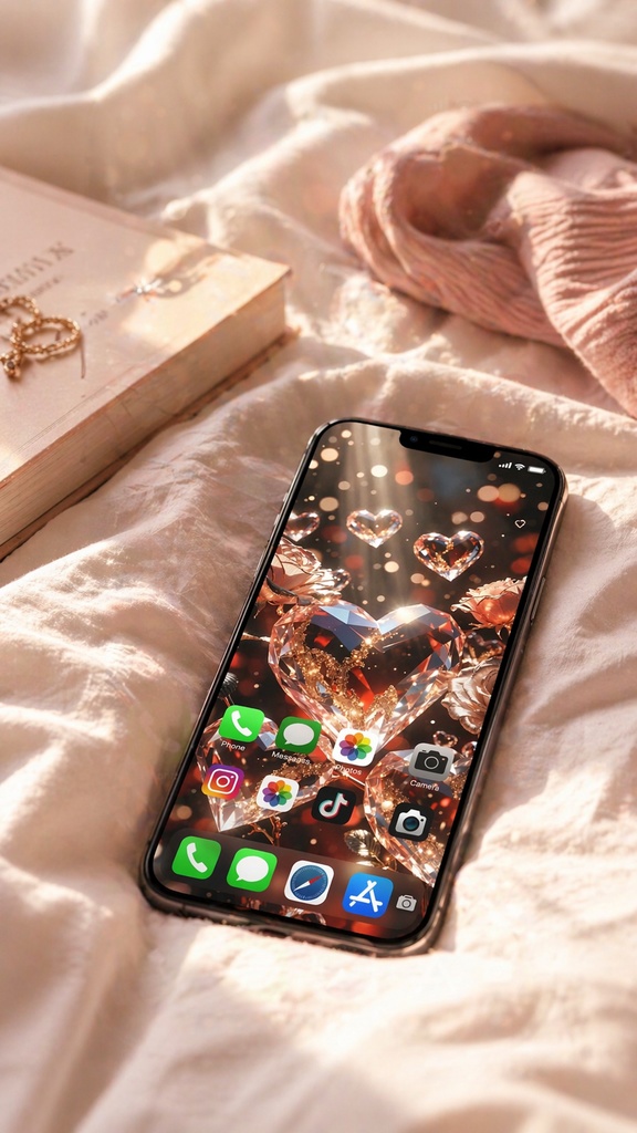 Glowing Heart Jewel Wallpaper | Fantasy Rose Aesthetic (Mobile)