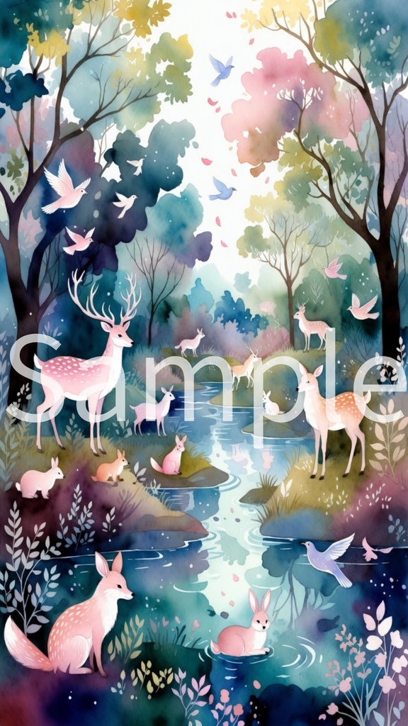 Fantasy Forest Animals Wallpaper | Soft Watercolor Aesthetic Phone Background