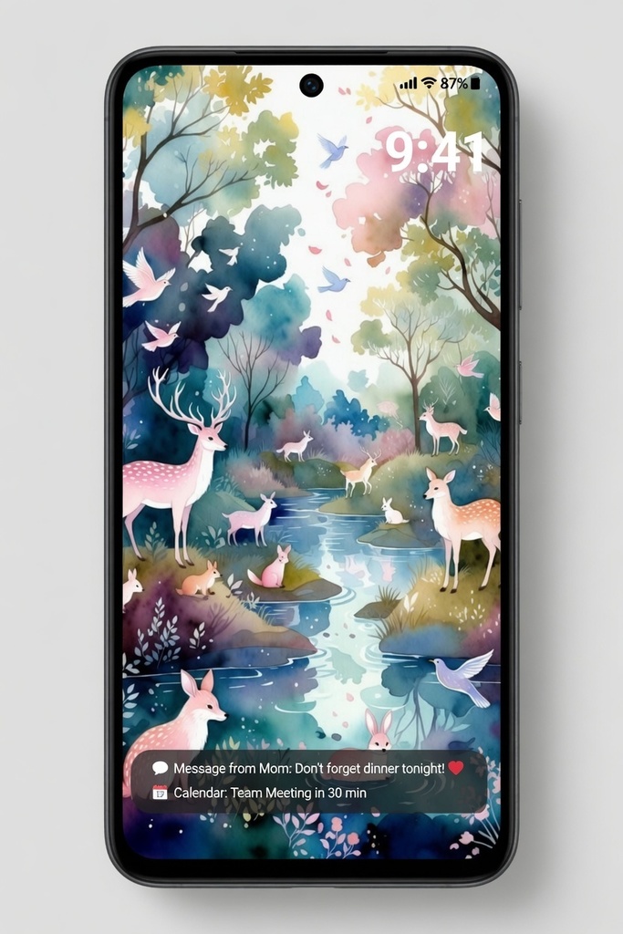 Fantasy Forest Animals Wallpaper | Soft Watercolor Aesthetic Phone Background