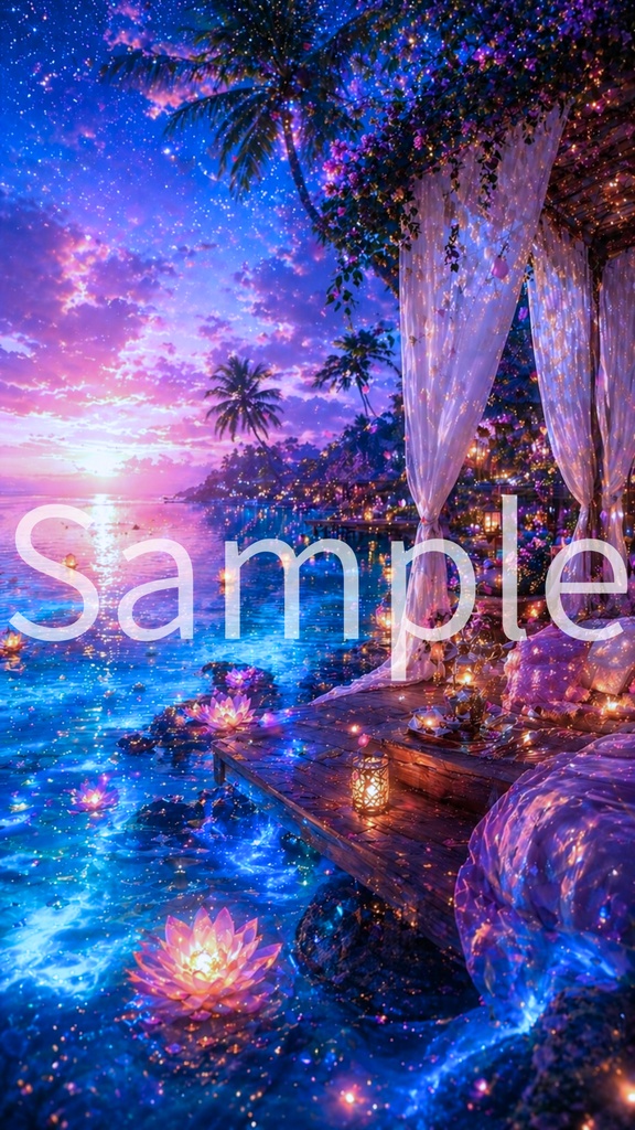 【みぃ|幻想壁紙】Dreamy Tropical Sunset Phone Wallpaper / Fantasy Lagoon Lock Screen / 4K Aesthetic iPhone Background