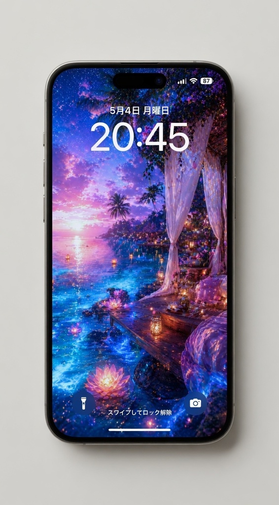 【みぃ｜幻想壁紙】Dreamy Tropical Sunset Phone Wallpaper / Fantasy Lagoon Lock Screen / 4K Aesthetic iPhone Background