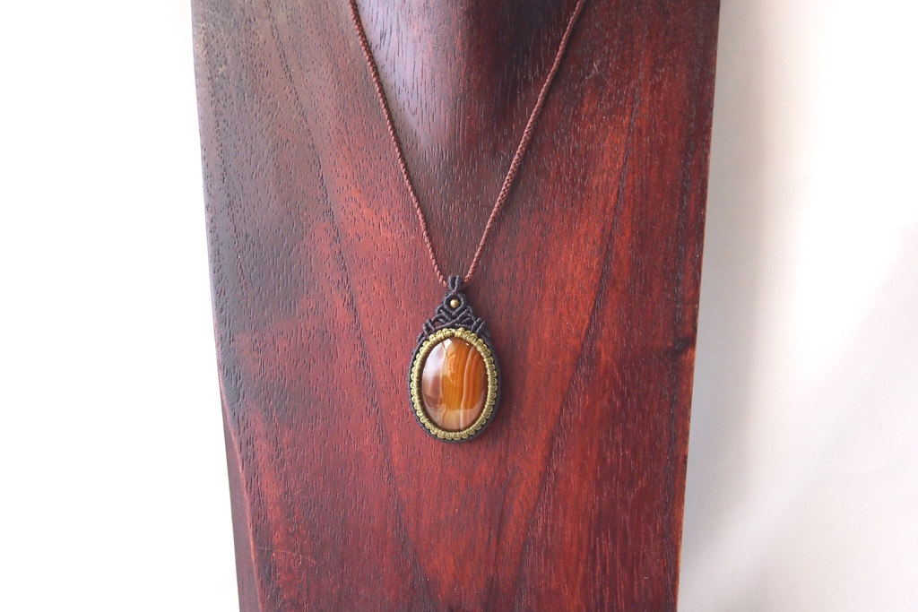 ブラウンアゲートとファントムシトリンのマクラメネックレス 「Dryas」