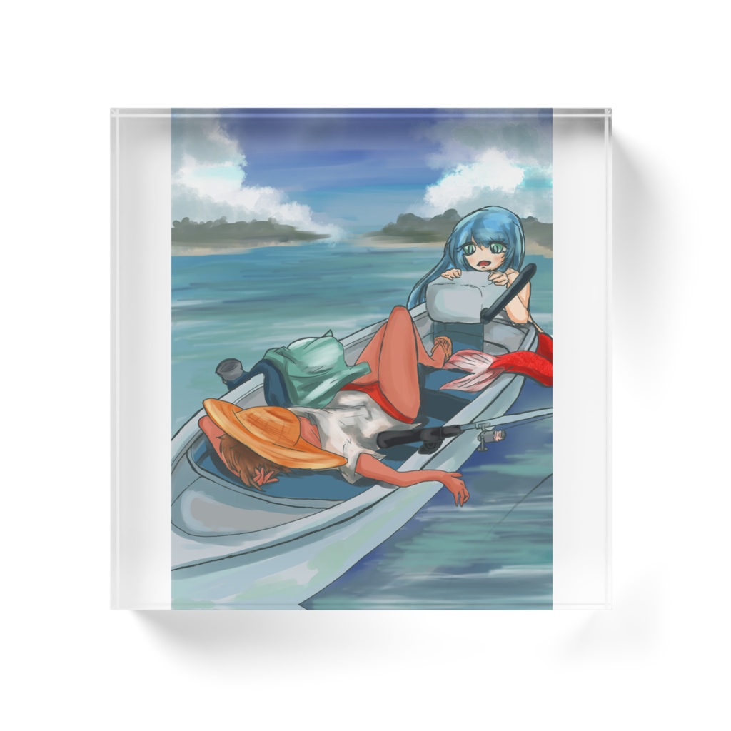 OCイラスト:釣り船(昼) アクリルブロック