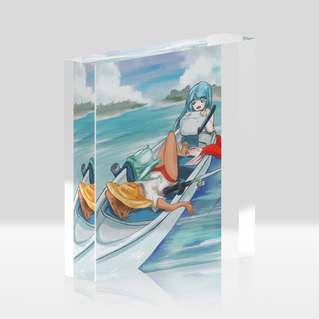 OCイラスト:釣り船(昼) アクリルブロック