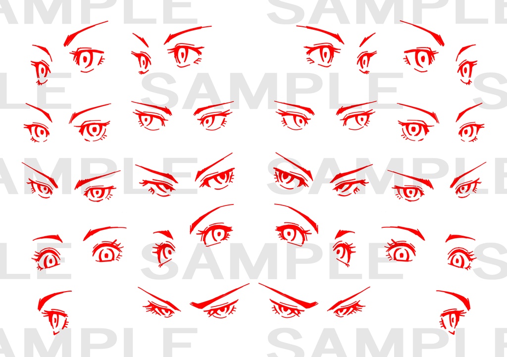 商用利用OK，改変可。トレス用時短パーツ素材 女性キャラ  目  漫画素材 イラスト素材