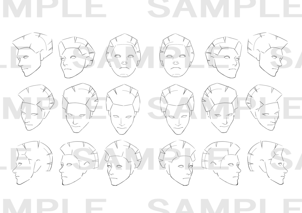 商業利用OK，ヘッド作画時短テンプレート素材　短髪男性 　立ち絵作画などに