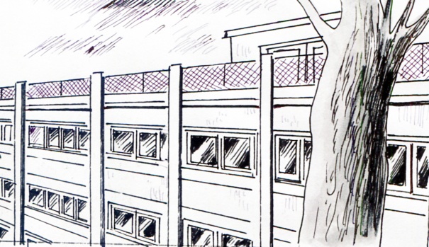 校舎　三階　漫画背景素材