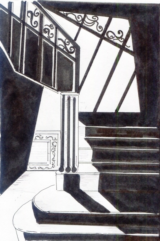 影の強い階段　漫画背景素材