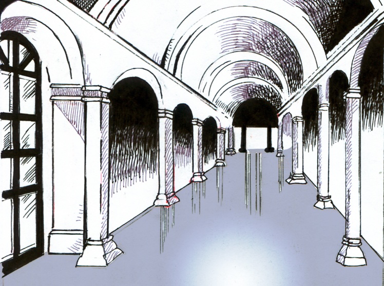 城の廊下　漫画背景素材