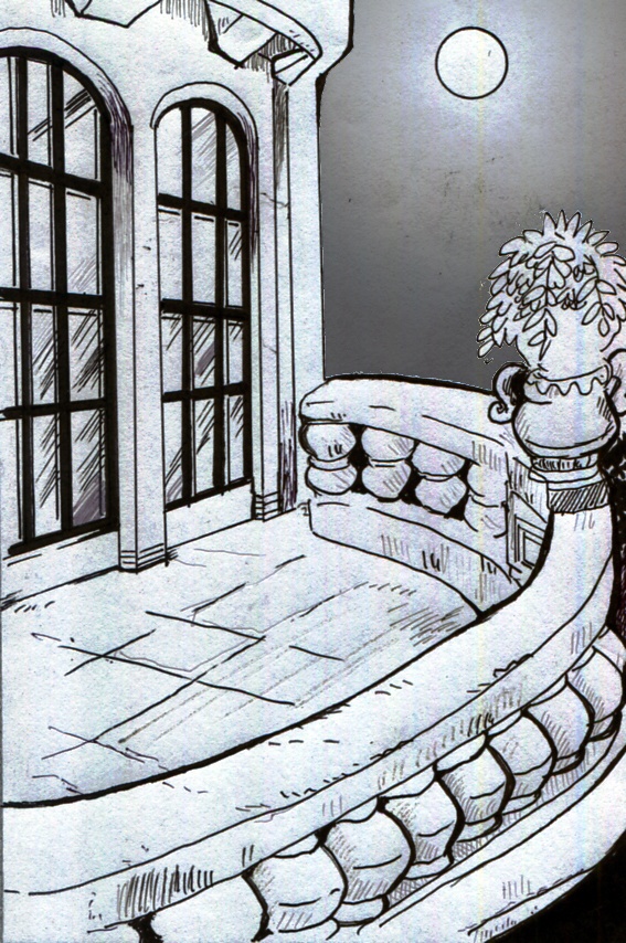城のベランダ　漫画背景素材