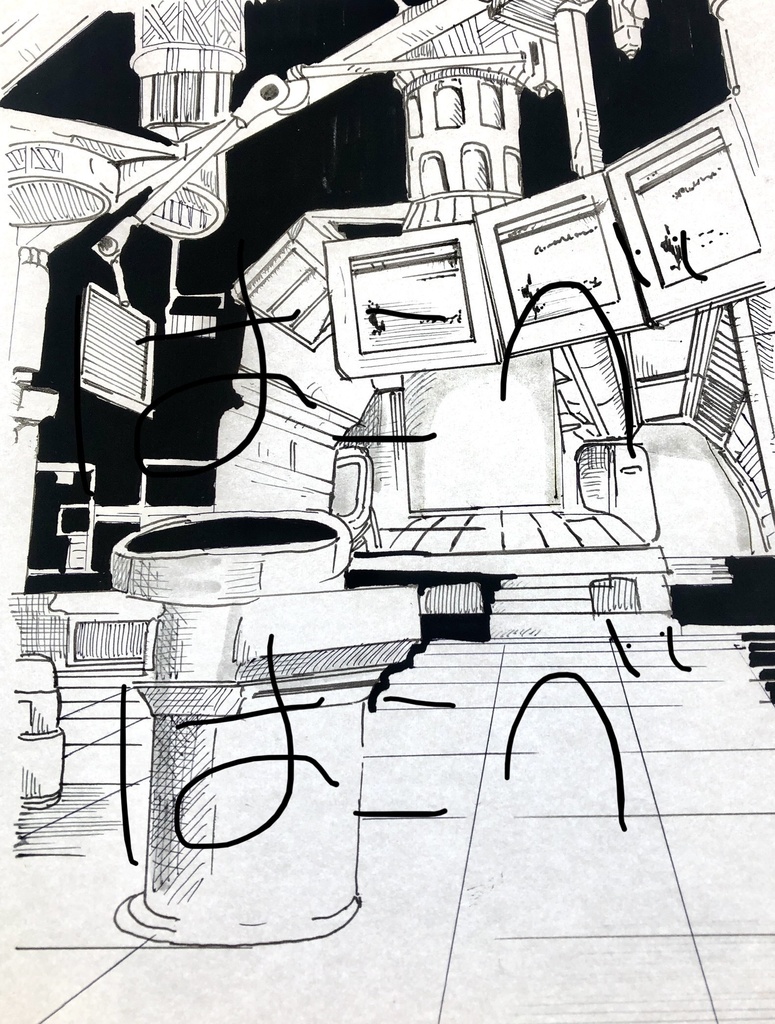 研究室　モノクロ　漫画背景