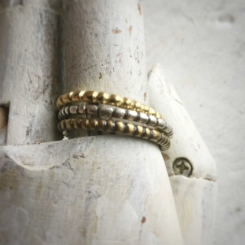 ツブ粒リング 3点セット 銀 真鍮 銅