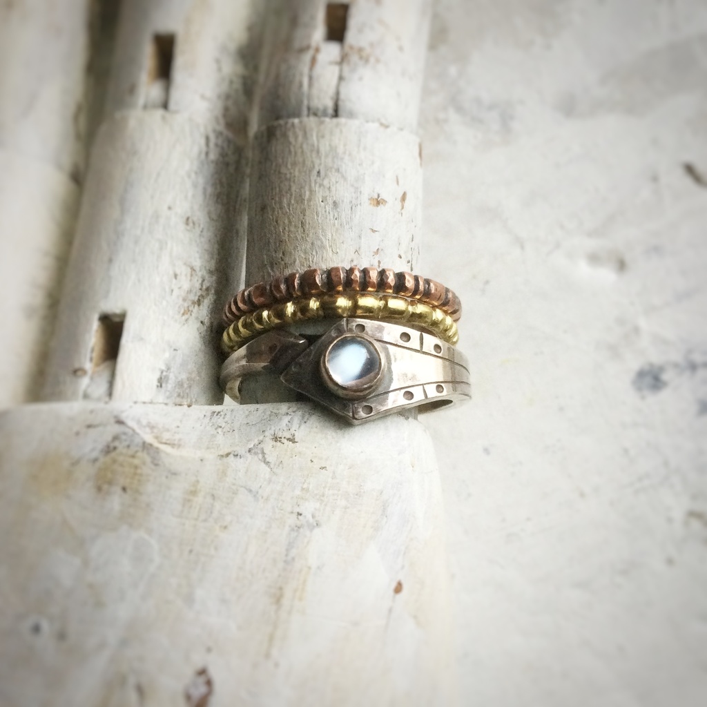 ツブ粒リング 3点セット 銀 真鍮 銅