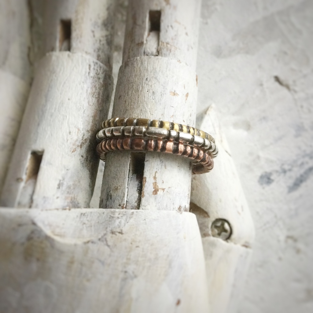 ツブ粒リング 3点セット 銀 真鍮 銅