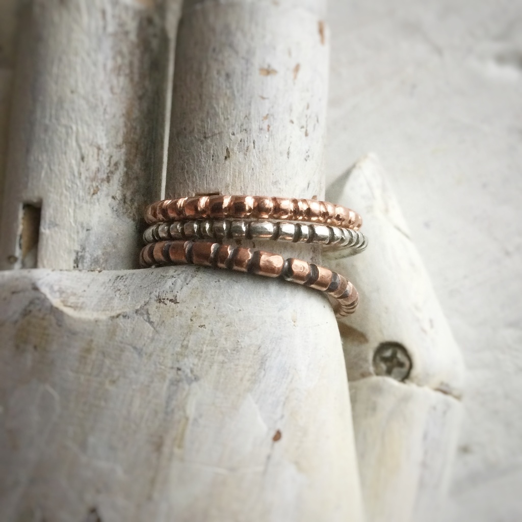 ツブ粒リング 3点セット 銀 真鍮 銅