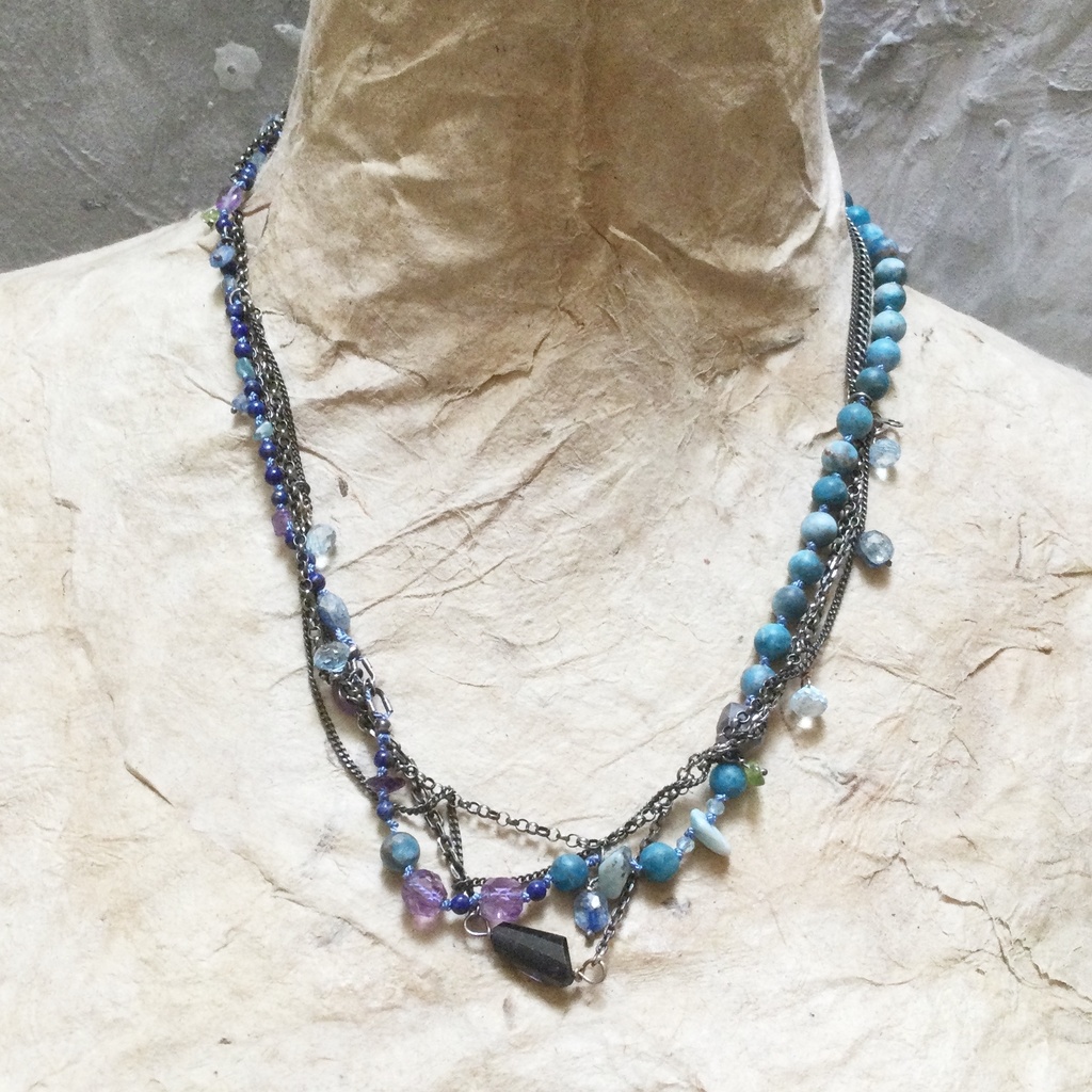 青の石 ミックスチェーン ネックレス