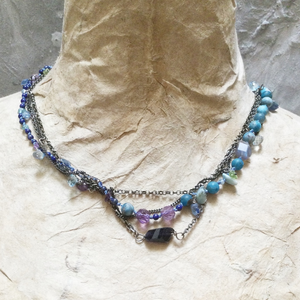 青の石 ミックスチェーン ネックレス