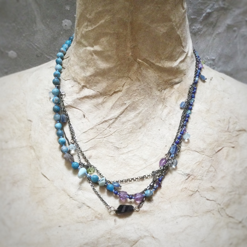 青の石 ミックスチェーン ネックレス