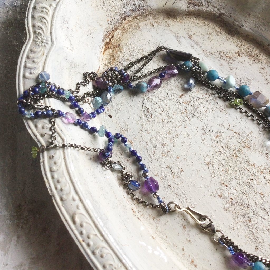 青の石 ミックスチェーン ネックレス