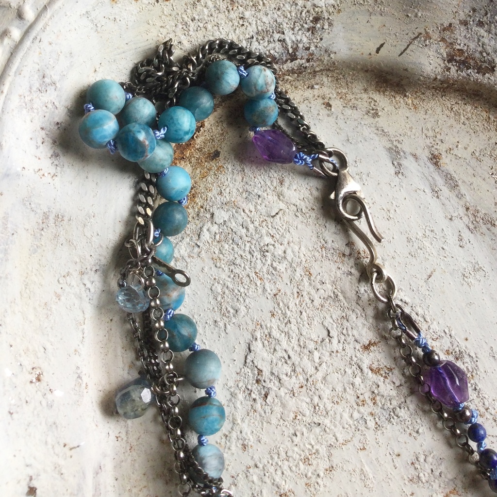 青の石 ミックスチェーン ネックレス