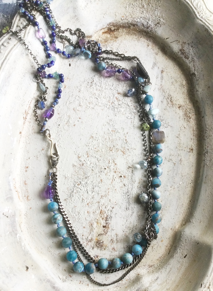 青の石 ミックスチェーン ネックレス