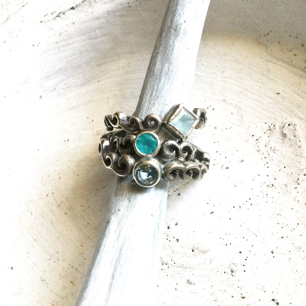 波唐草リング シーブルーカルセドニー ジルコン