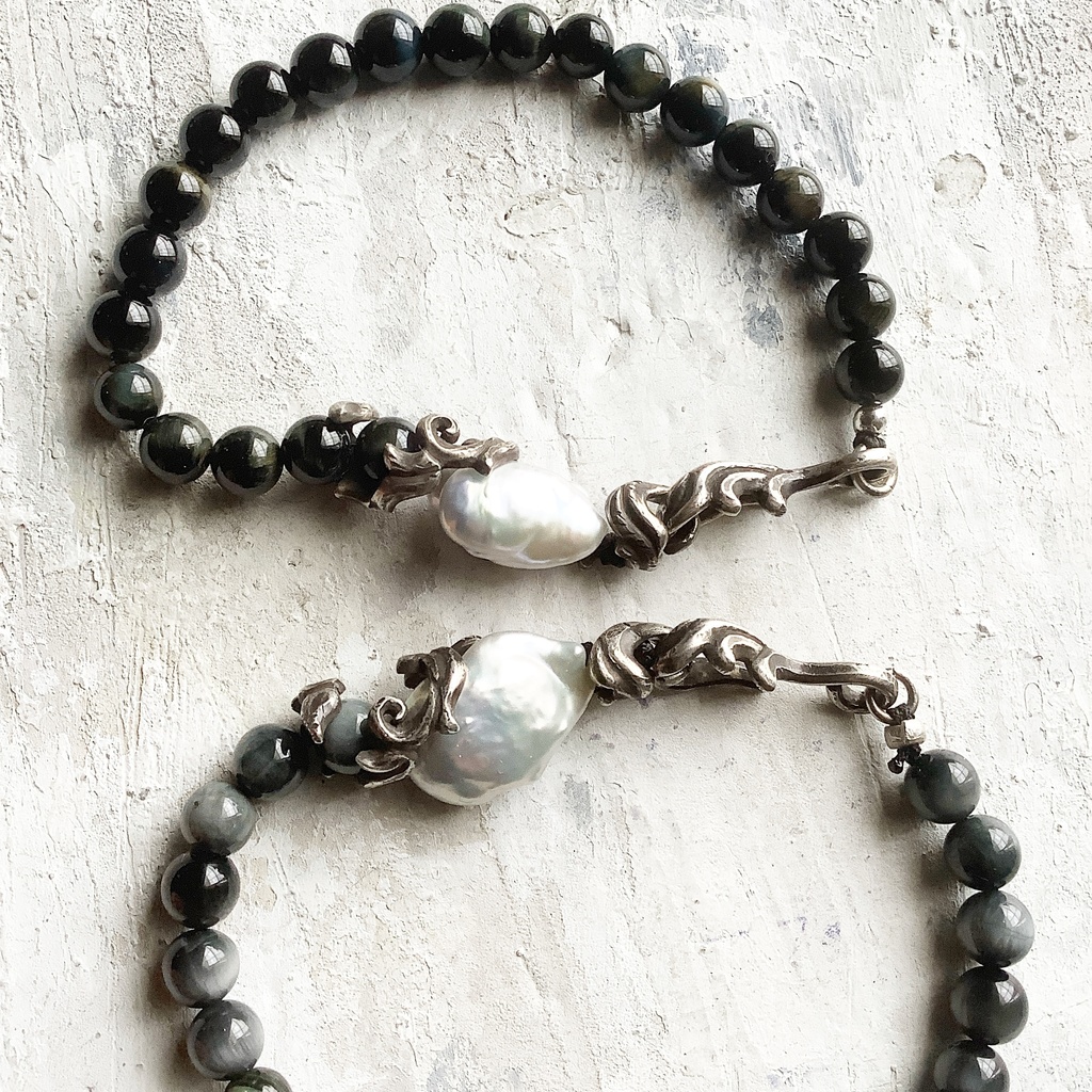 グリーンタイガーアイ ブレスレット バロックパール